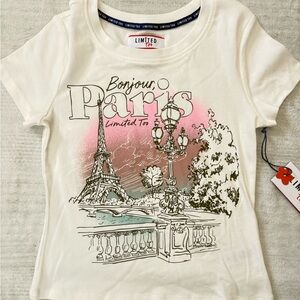 NWT Limited Too “Bonjour Paris”Graphic Baby Tee Girl Size Large 12/14